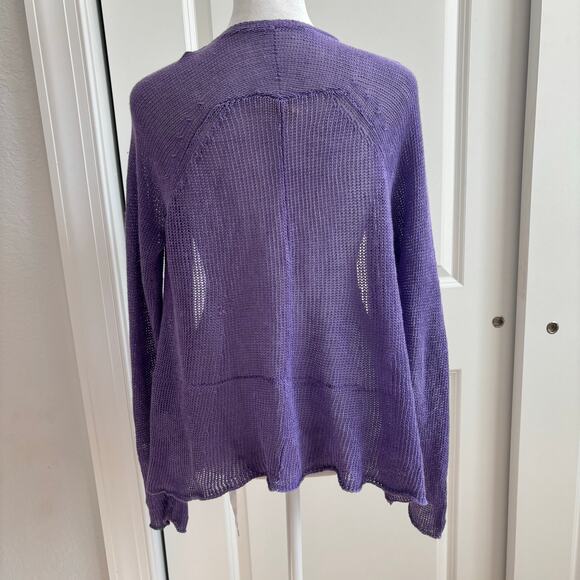 Eileen Fisher Women’s 100% Linen Open Knit Purple Open Front Cardigan SP - Picture 7 of 12